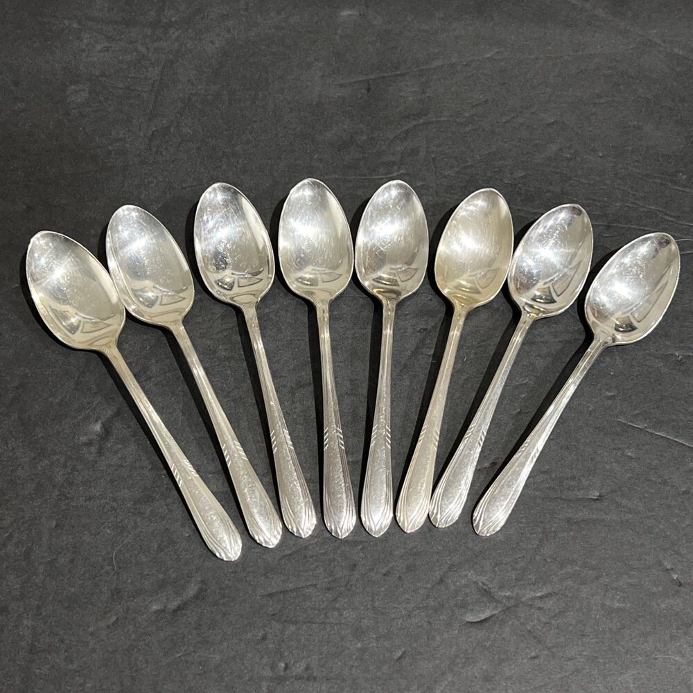 Set Of 8 Teaspoons International Rogers Silverplate 1936 FASCINATION 6 1/8"